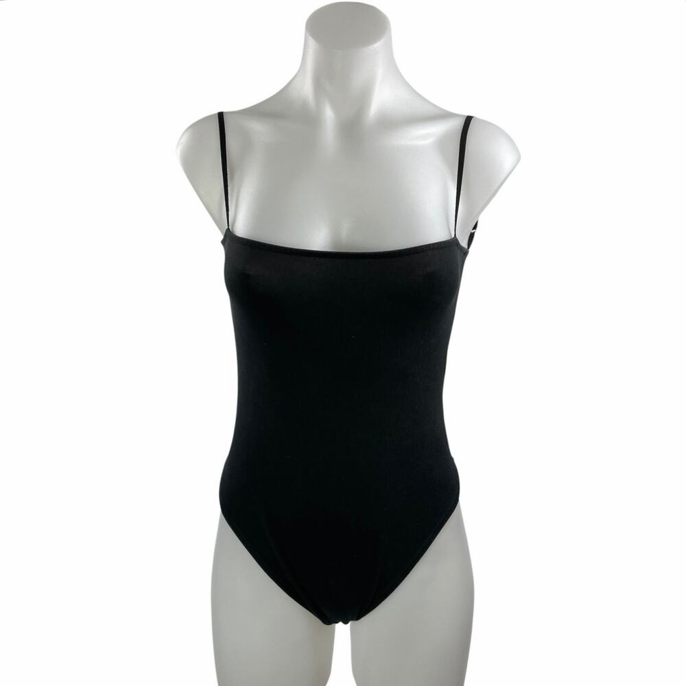 Areyouami Women's Black Sleeveless Cami Adjustable Square Neck Bodysuit Top Sz M